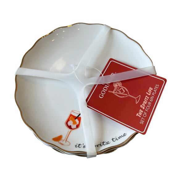 Godinger Appetizer Plates 6in Ceramic Set of 4 IT'S SPRITZ TIME White NEW - Picture 6 of 9